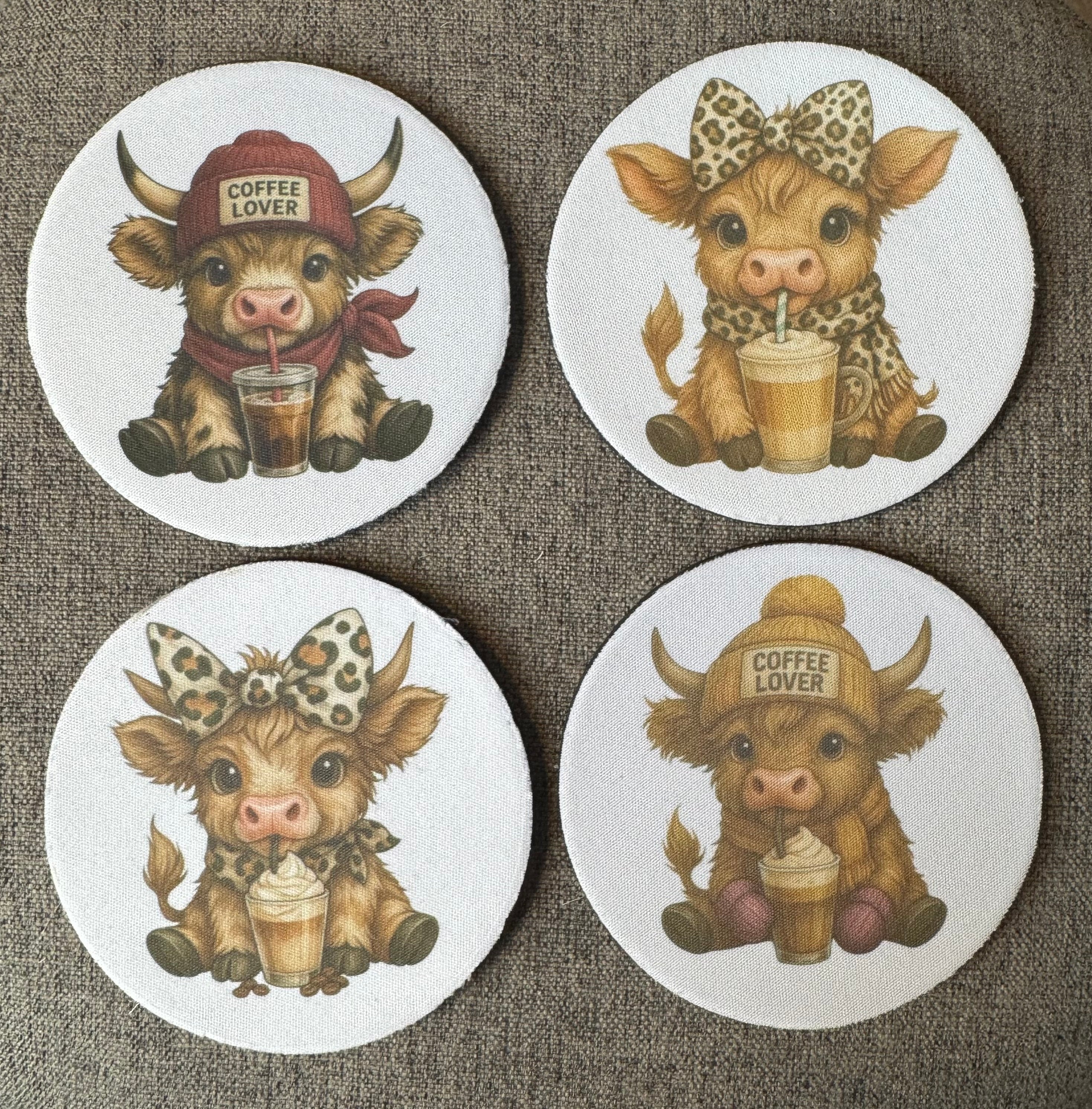 Highland Cow Coffee Coasters (Pack of 4) – Animal Lover Kitchen Decor