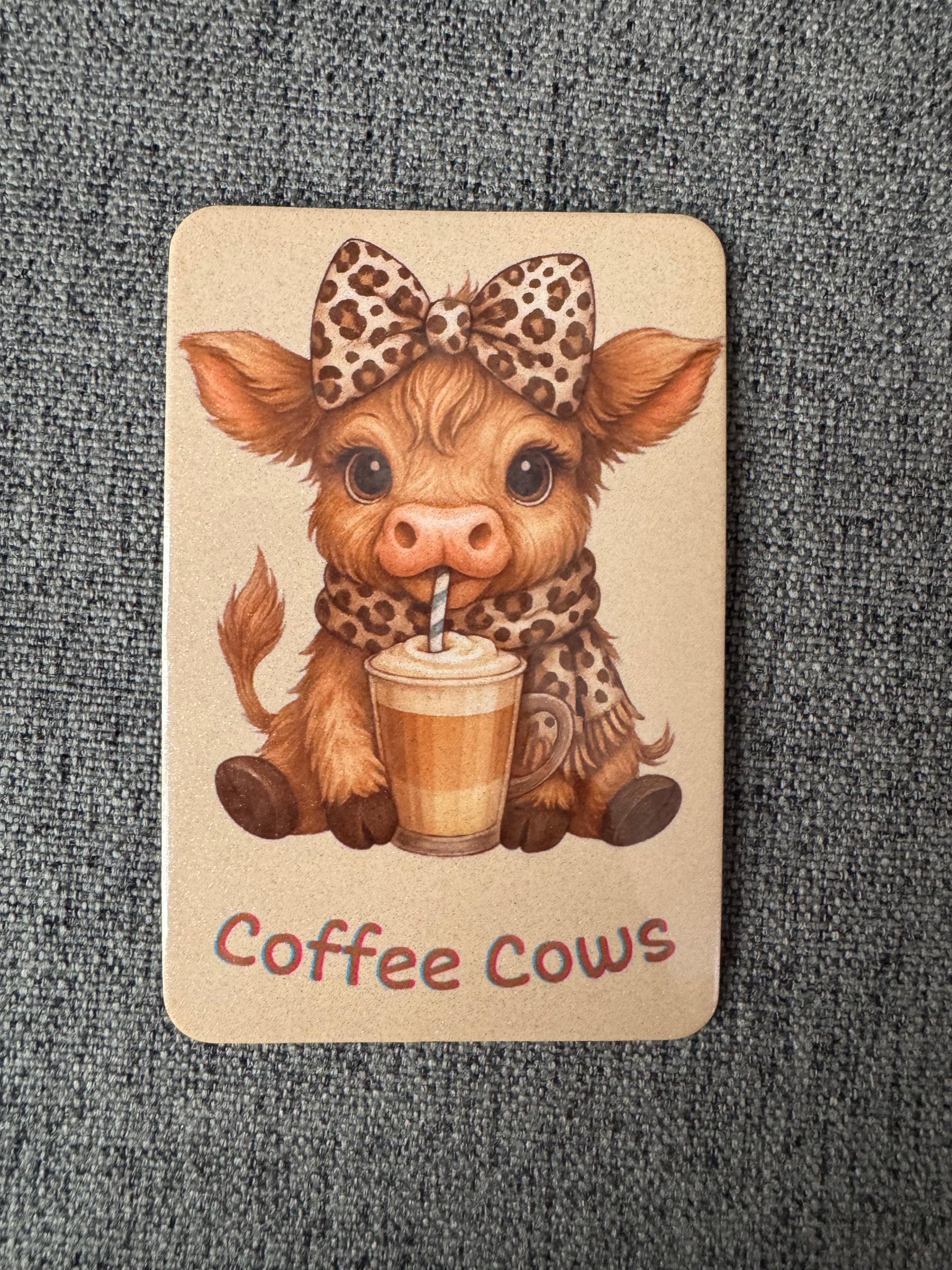 Highland Cow Coffee leopard print fridge magnet