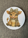 Highland Cow Coffee Coaster with Leopard Bow and Scarf