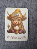 Highland Cow yellow Coffee lover fridge magnet