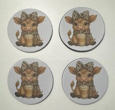 Highland Cow Coaster | Coffee Lover Gift | Cute Cow Kitchen Decor | Leopard Print Coaster