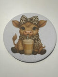 Highland Cow Coaster | Coffee Lover Gift | Cute Cow Kitchen Decor | Leopard Print Coaster