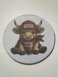 Highland Cow Coaster | Coffee Lover Gift | Cute Cow Drinks Coaster | Round 10cm Coaster | Scottish Cow Kitchen Décor