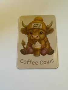 Highland Cow Fridge Magnet | Coffee Lover Gift | Cute Cow Kitchen Decor | Yellow Beanie Cow